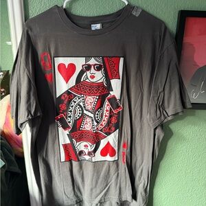 Gray Graphic T-Shirt with Playing Card Design